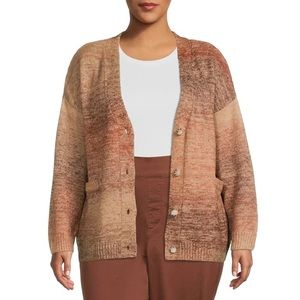 Terra & Sky Women's Plus Size Two Pocket Cardigan Sweater, Midweight.